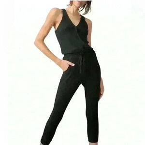 LBLC The Label Samantha Rib-Knit Surplice Jumpsuit, Black, Womens Size Medium